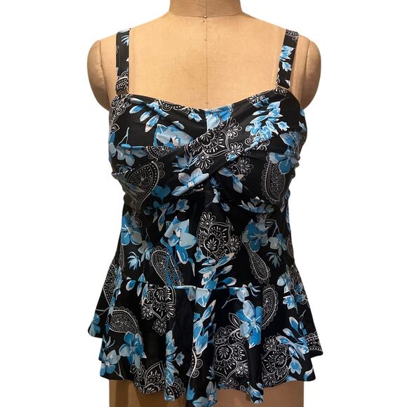 Daci Plus Front Twist Peplum Hem Tankini Swimsuit Top NWT Size 16W - Picture 3 of 10